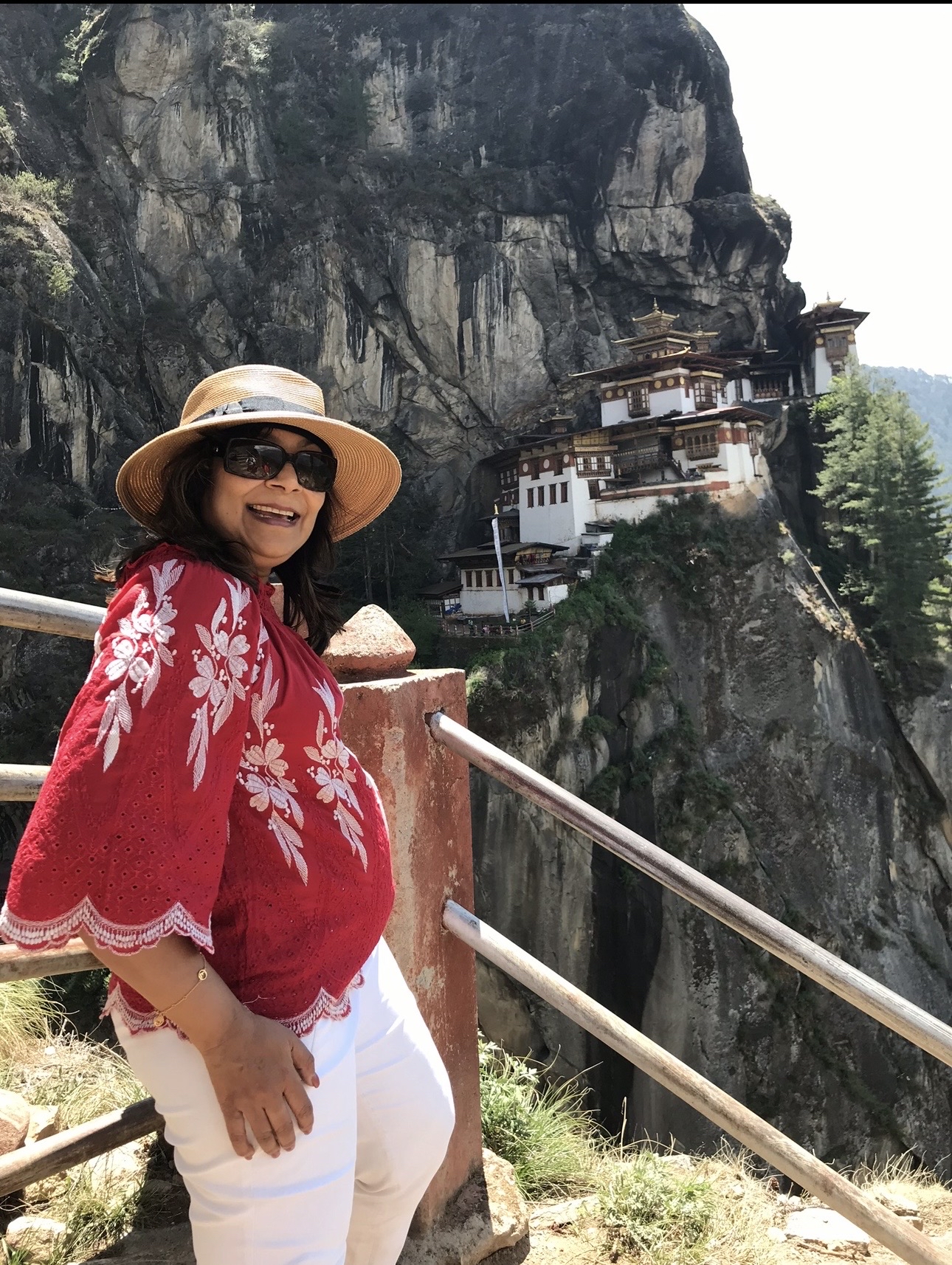 Alka at the Tiger's Nest monastery in Bhutan