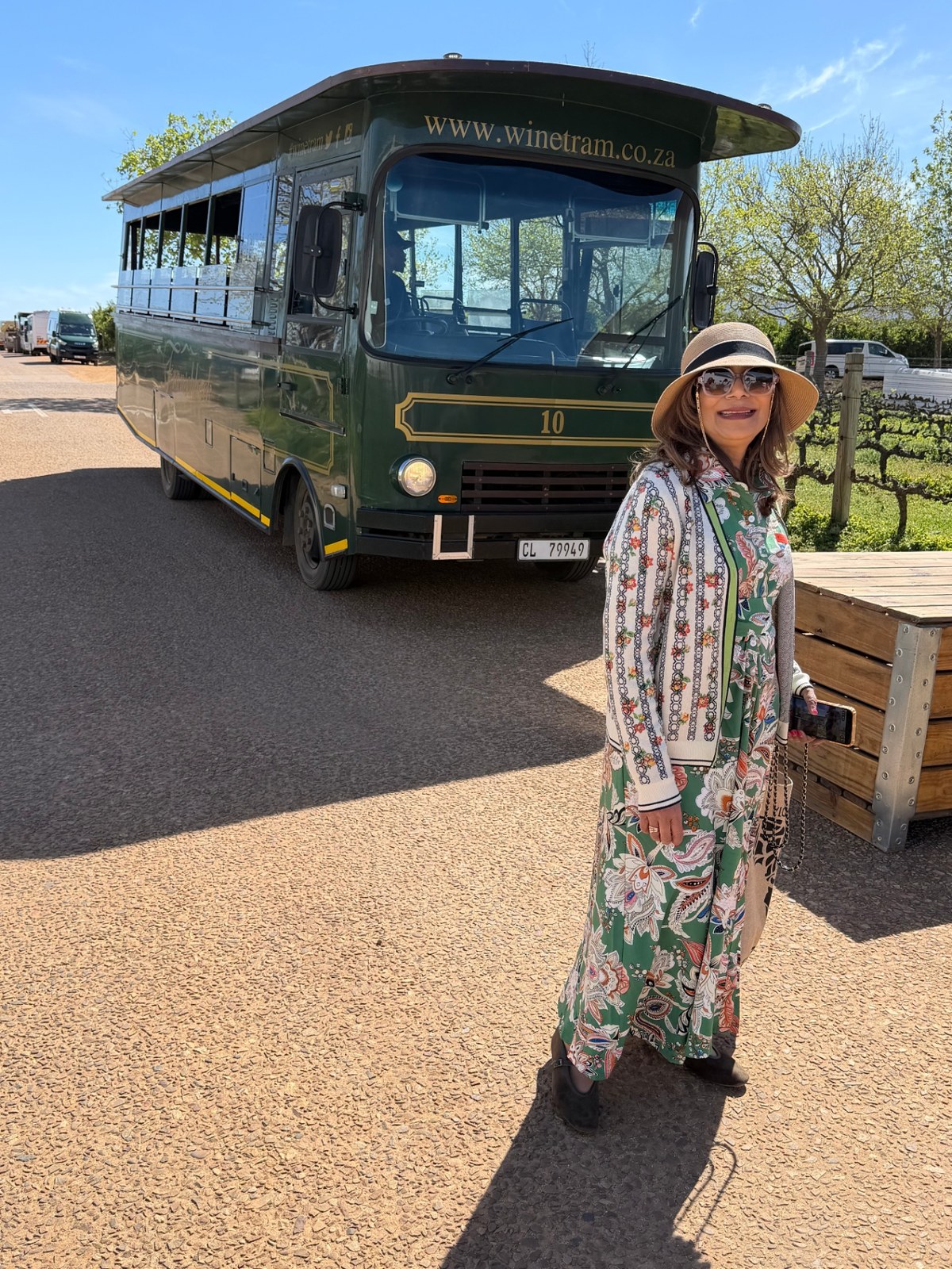 Alka beside the Franschhoek Wine Tram in the Cape Winelands